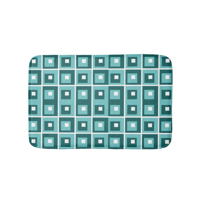 Retroblau geometrisches Quadratmuster Badematte (Vorderseite)