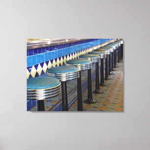 retroblaue Barhocker Impressionismus Leinwanddruck