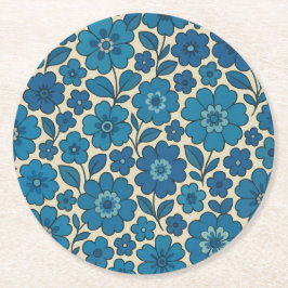 Retroblaue Blumen-Papieruntersetzer – Mehr Formen Runder Pappuntersetzer