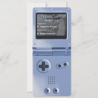 Retroblaue Handheld-Spiele-Hochzeitseinladung Einladung