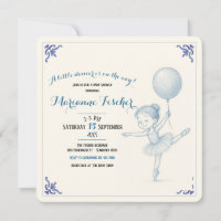 Retroblaue Tänzerin Mädchen-Baby-Shower-Einladung