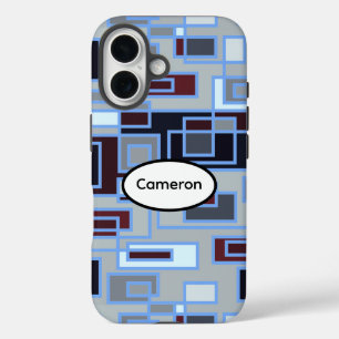 Retroblaue und graue Rechtecke iPhone 16 Hülle