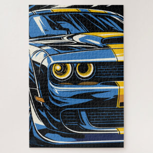 Retroblaues Muscle-Car-Front-Pop-Art-Illustration