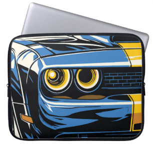 Retroblaues Muscle-Car-Front-Pop-Art-Illustration Laptopschutzhülle