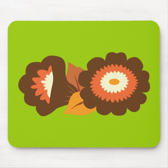Retrobraune Blumen Mousepad (Vorne)