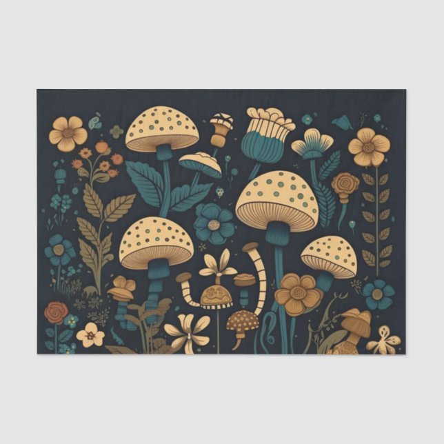 Retrofarben Vintage Pilze & Flora Seidenpapier (Vorderseite)