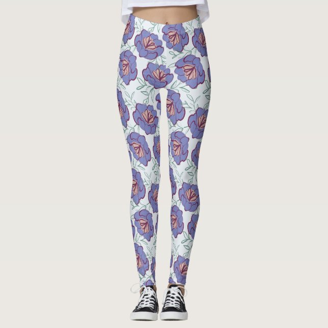 Retrofloral über das gesamte Muster Leggings (Vorderseite)
