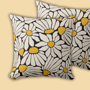 Retrofloraler schwarzer gelber Block Kissen
