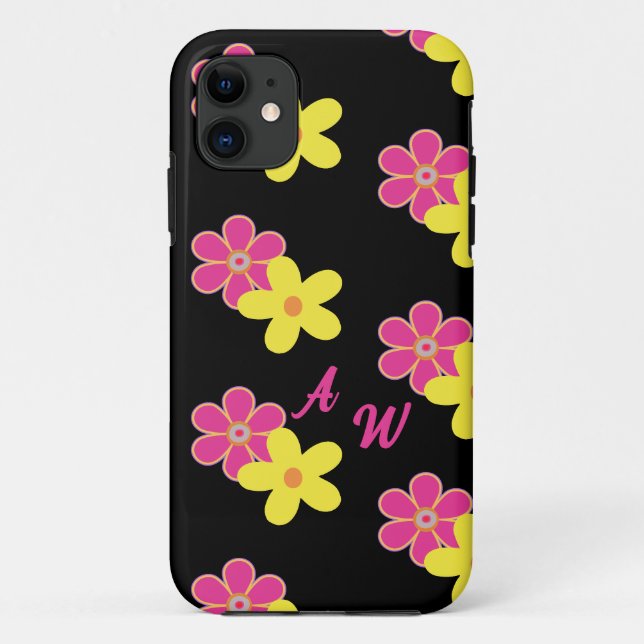 Retroflorrosa Gelb und Schwarz Personalisiert Case-Mate iPhone Hülle (Rückseite)