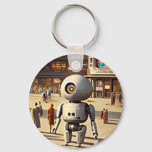 Retrofuturistischer Roboter Schlüsselanhänger