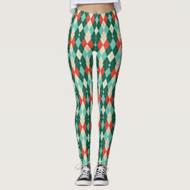 Retrogeometrie der roten und Aquamarinen Weihnacht Leggings