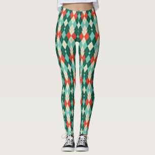 Retrogeometrie der roten und Aquamarinen Weihnacht Leggings