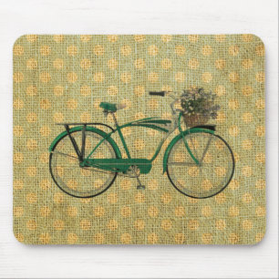 Retrogranes Fahrrad mit Blumenkorb Mousepad