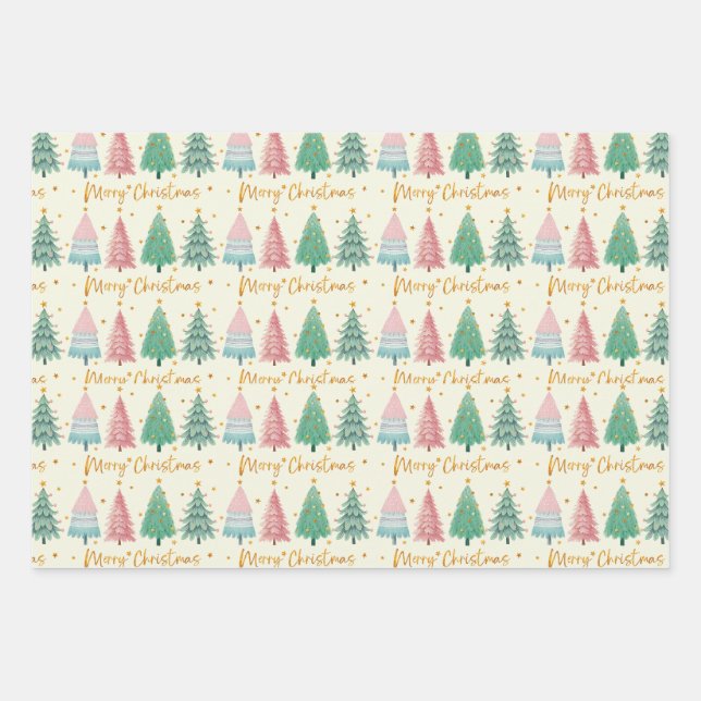 Retrogürtel-Weihnachtsbaummuster Geschenkpapier Set (Vorderseite)