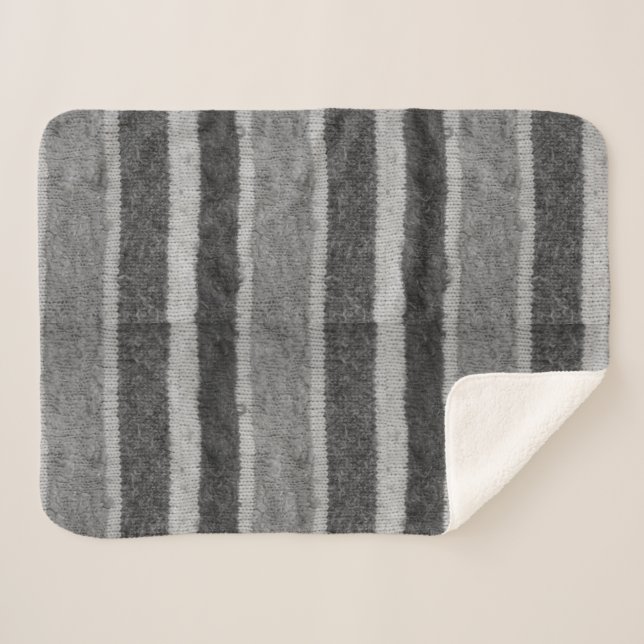 Retrohandgestrickte schwarz-weiße Streifen Sherpadecke (Vorderseite (Horizontal))