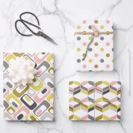RetroMod Patterns Mustard Yellow Pink Grey Taupe  Geschenkpapier Set