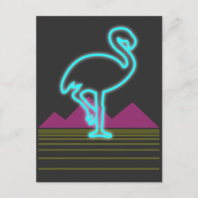 Retroneon-Flamingo-Vogel aus den 80er Jahren Postkarte (Vorderseite)