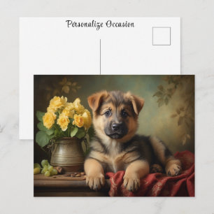 Retroporträt eines süßen deutschen Schäferhund-Wel Postkarte