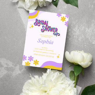Retropurpel 70er Blumenkohl BRAUTPARTY Einladung
