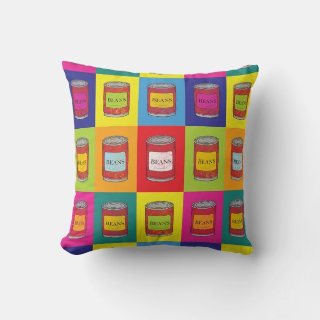 Retroreihen aus gebackenen Bohnen Popart Kissen (Vorderseite)
