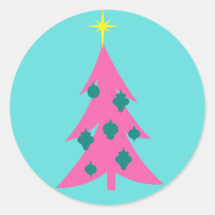 Rétros autocollants ronds roses d'arbre de Noël