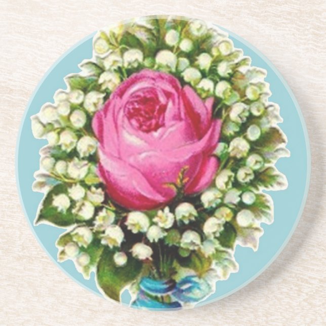 Rétros dessous de verre de bouquet floral de rose (Devant)