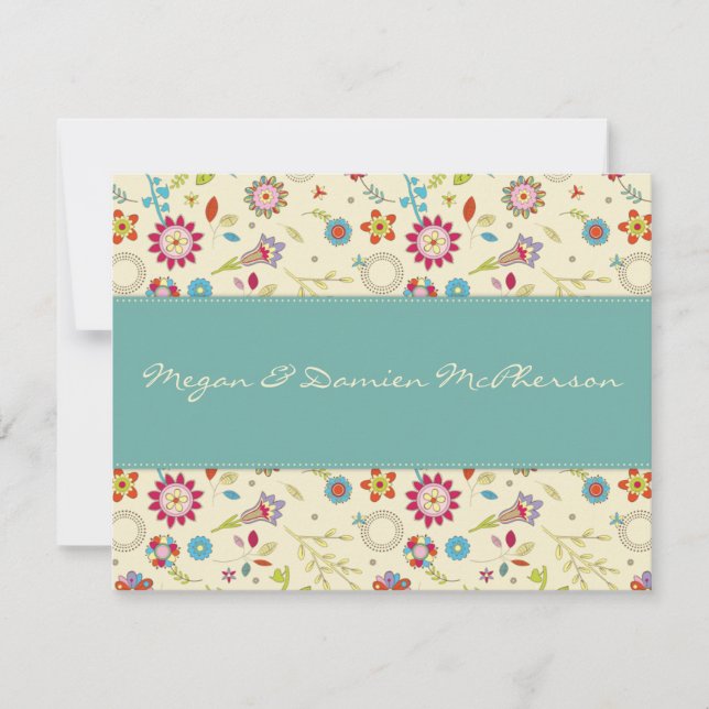 Rétros fleurs · Teal · Carte de remerciements (Devant)