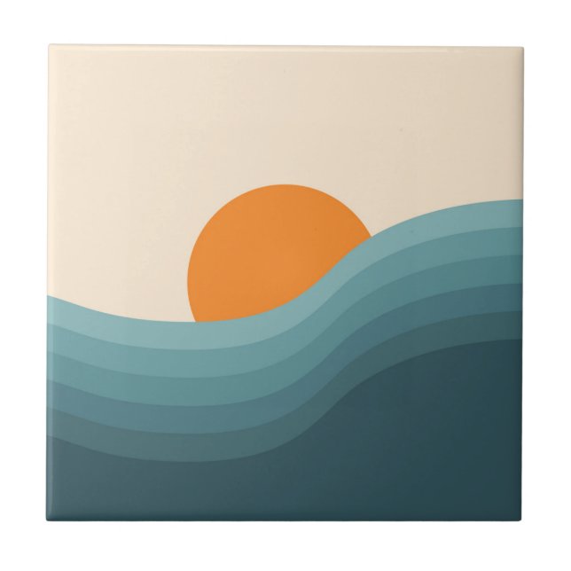 Retrostil abstrakte Sonnenuntergangslandschaft Fliese (Vorderseite)