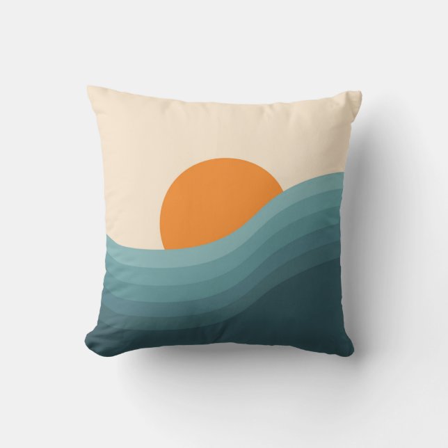 Retrostil abstrakte Sonnenuntergangslandschaft Kissen (Vorderseite)