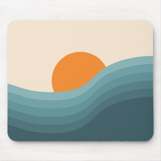 Retrostil abstrakte Sonnenuntergangslandschaft Mousepad (Vorne)