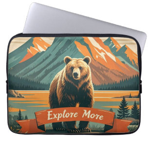 Retrostil Bären Cartoon und Gebirge Laptopschutzhülle