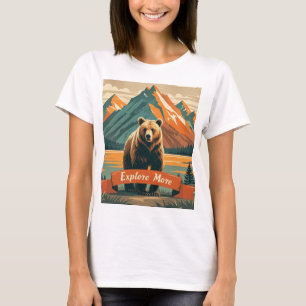Retrostil Bären Cartoon und Gebirge T-Shirt