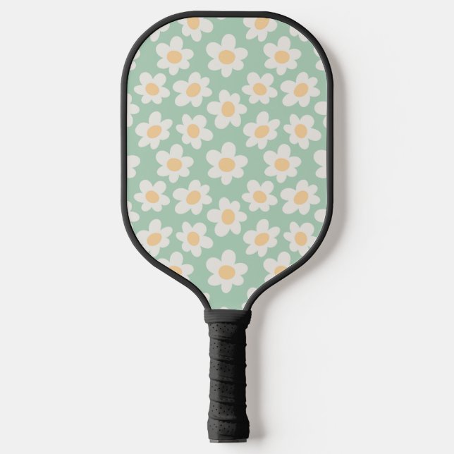 Retrostil blüht auf grünem Hintergrund Pickleball Schläger (Vorderseite)