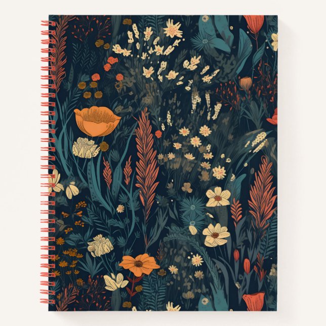 Retrostil, Wildblume, Natur, dunkle Blumen Notizbuch (Vorderseite)