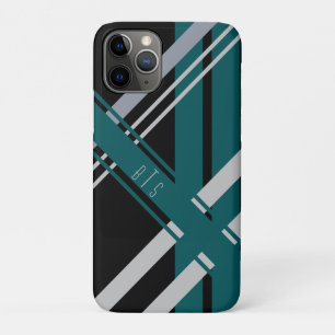 Retrostreifen mit Monogramm, schwarz, grau, Aquama Case-Mate iPhone Hülle