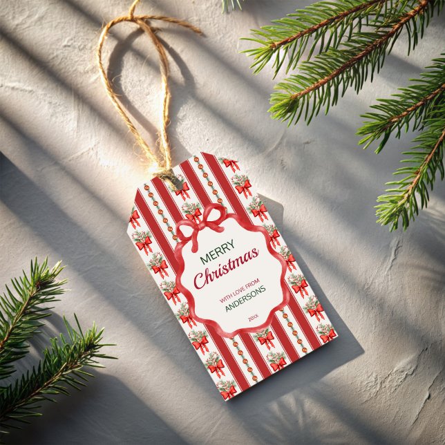 Retrostreifen zu Weihnachten personalisiert Geschenkanhänger (Christmas retro stripes grandmilenial personalized gift tags monogrammed Christmas gift tags)