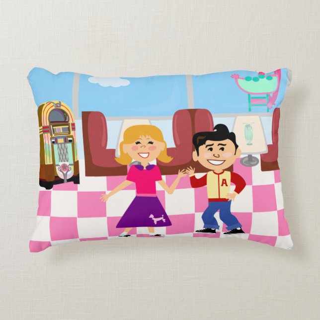 Retroville Diner Dance Kinder Vintager Cartoon Art Dekokissen (Vorderseite)