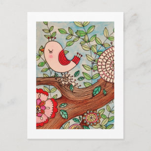 Retrovogel, Ast und Blume Postkarte