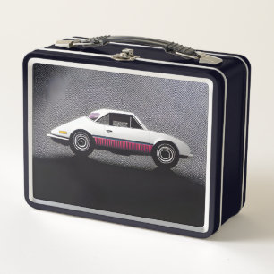 Retrowagen in Weiß und Rosa Metall Brotdose