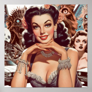 Retrowave-Button-Up-Collage Poster