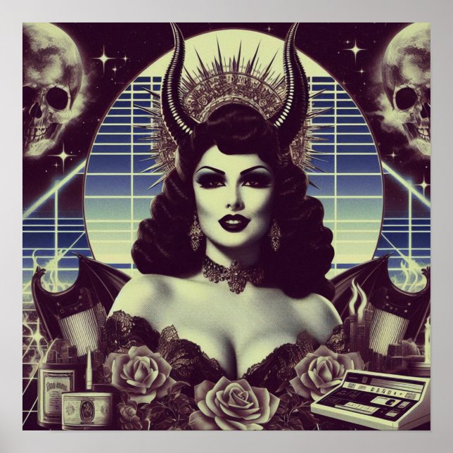 Retrowave Devilish Woman Poster (Vorne)