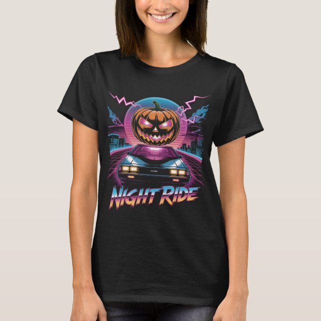 Retrowave Halloween Pumpkin Night Ride T - Shirt | (Vorderseite)