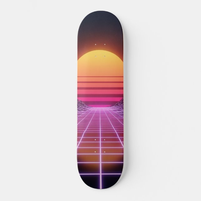 Retrowave-Landschaft Skateboard (Vorderseite)