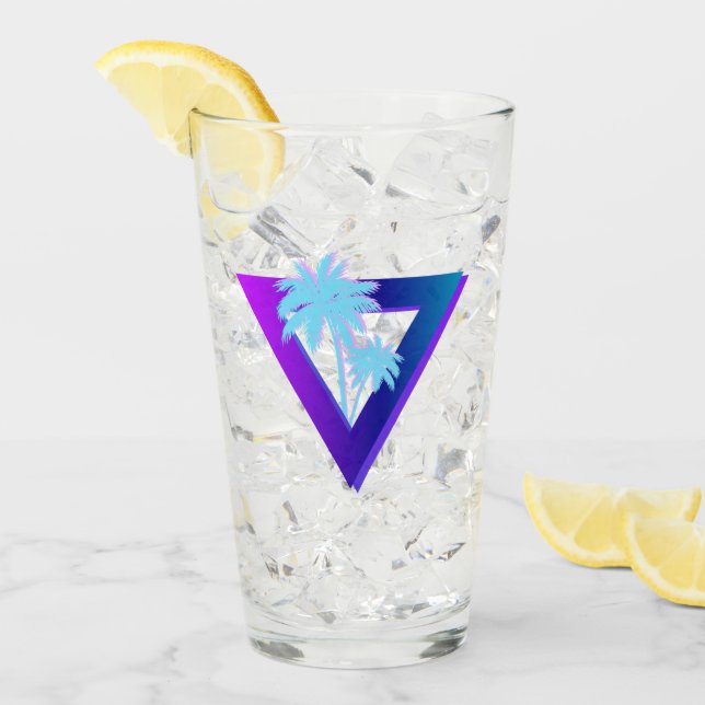 RETROWAVE SYNTHWAVE PALM TREES GLASS-DREIECK GLAS (Vorderseite Ice)