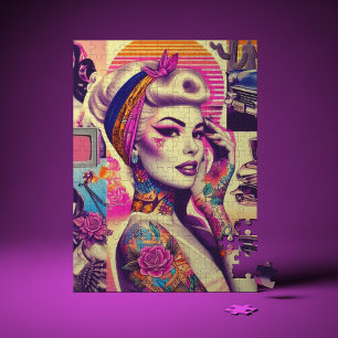 Retrowave Tattoo Button-Up Collage