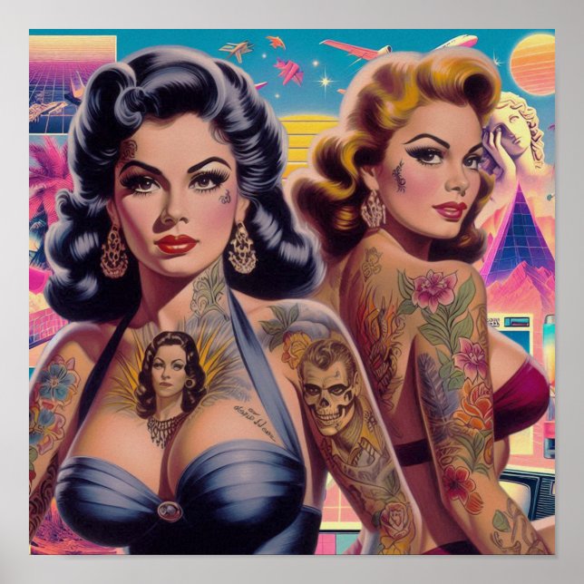 Retrowave Tattoo-Buttone Poster (Vorne)