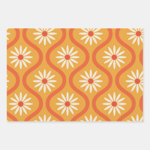 Retroweiße Blumen auf mittelalterlichem orangefarb Geschenkpapier Set