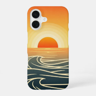 Retrowellen beim Sonnenuntergang über dem Ozean iPhone 16 Hülle
