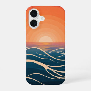 Retrowellen beim Sonnenuntergang über dem Ozean iPhone 16 Hülle