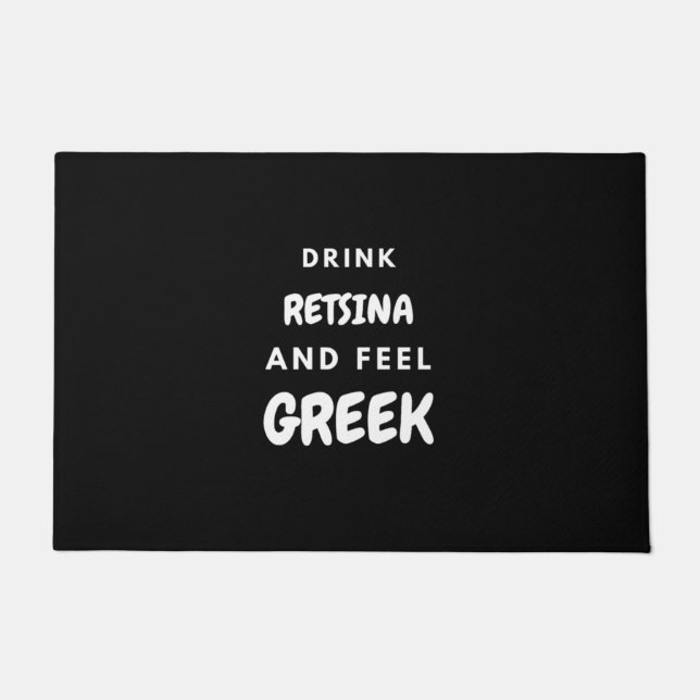 Retsina trinken und griechische Geschenke vor der  Fußmatte (Vorderseite)